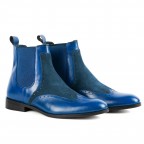 Blue Genuine Leather Long Boots Men